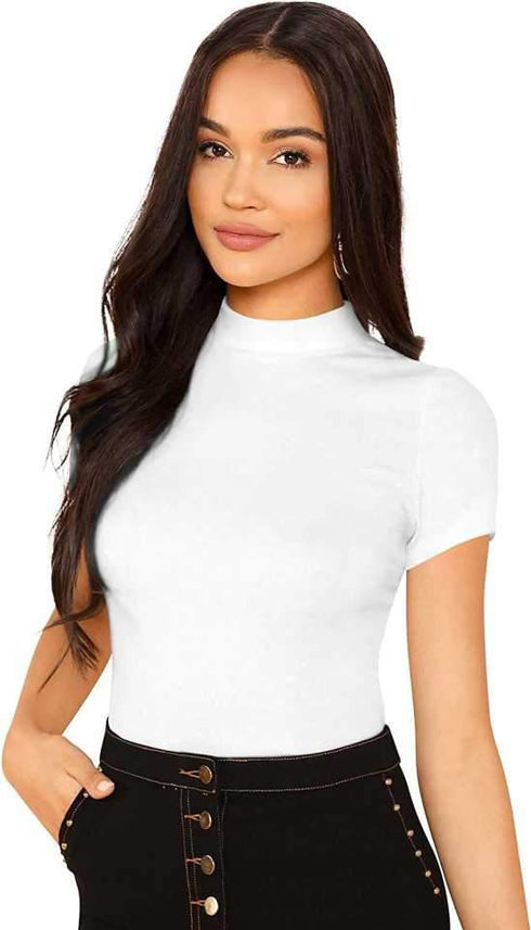 Women White Round Neck Half Sleeves T-Shirt